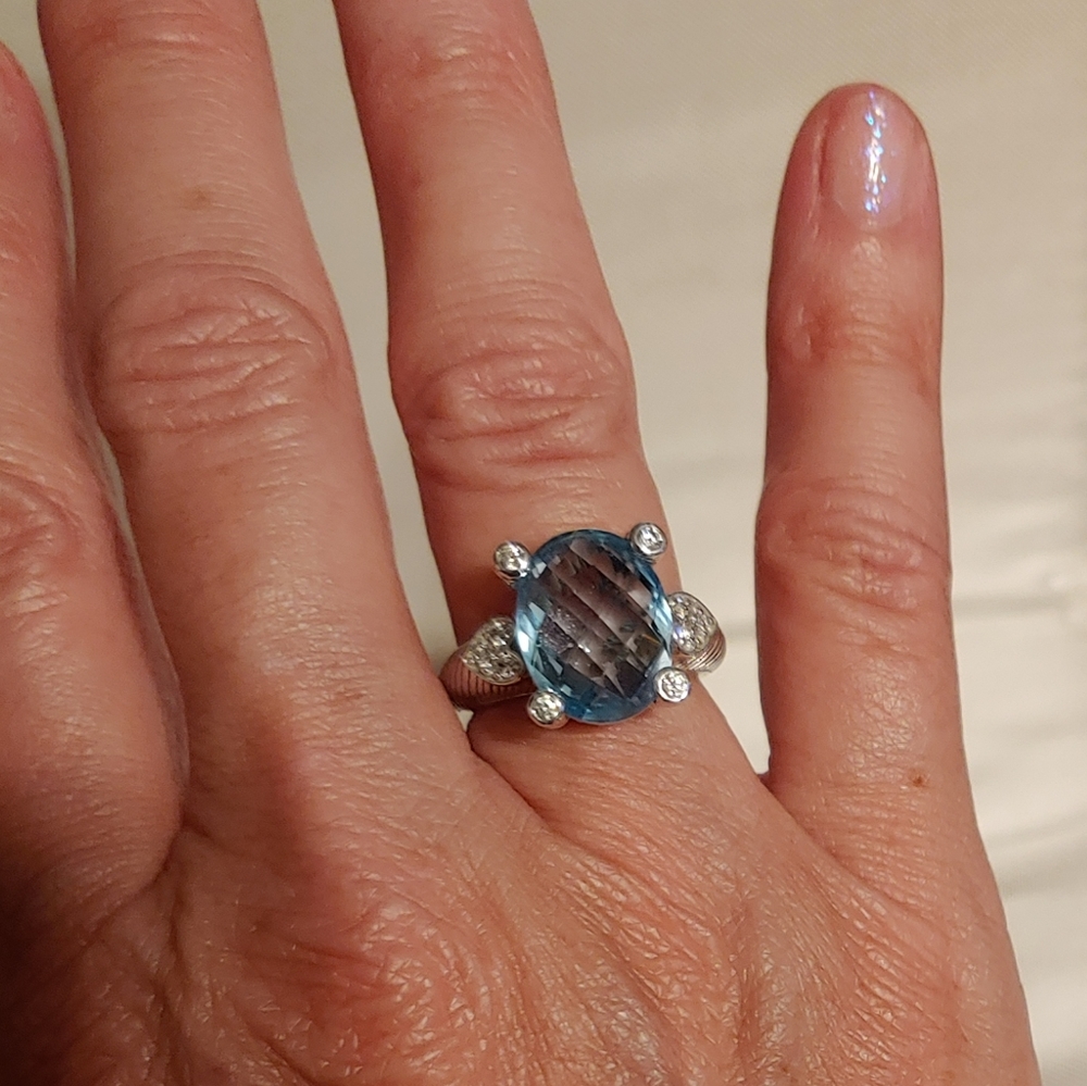 Judith Ripka blue topaz or aquamarine & cz 925ss - Picture 4 of 9